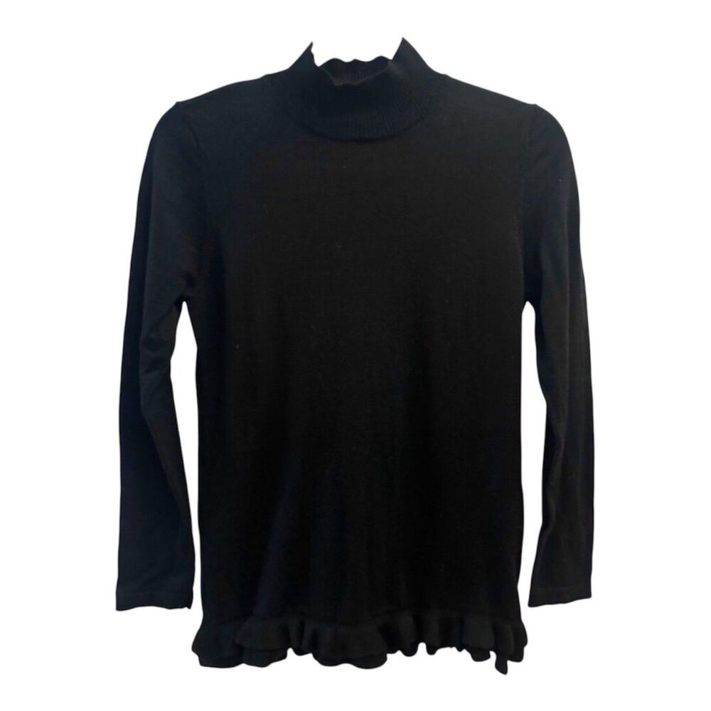 Splidom Mock Neck Ruffle Trim Sweater, Size S/M 100% Wool, Quiet Luxury Knitwear
